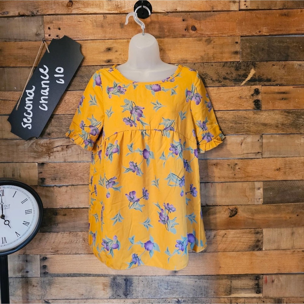 Hailey & Co. women's mustard yellow cottage boho floral top size small
